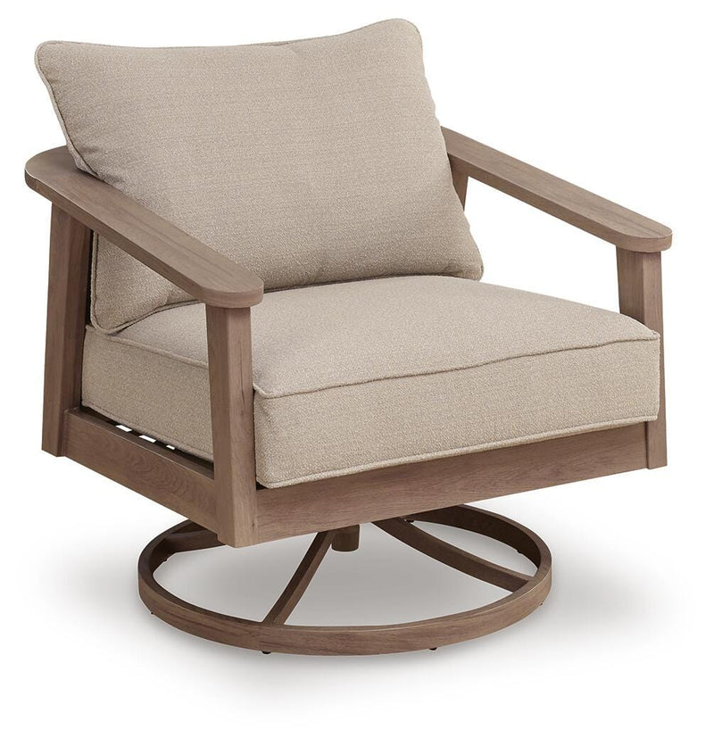 Natural and Gray Wicker Outdoor Swivel Rocker Chair with Cushions