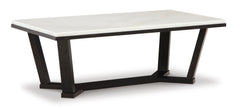 White/Espresso natural marble rectangular coffee table, full product view - 1