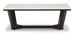 White/Espresso natural marble rectangular coffee table, product view 2 - 2