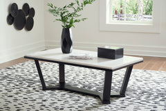 White/Espresso natural marble rectangular coffee table, product view 5 - 5
