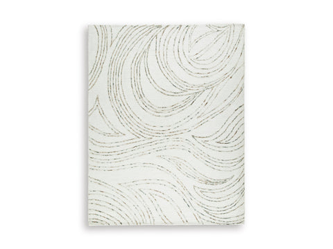 Ivory Green and Brown Flowing Abstract Wool Rug