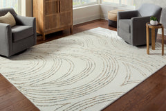 Ivory/Green/Brown 91.75" x 117", room view; furniture excluded - 2