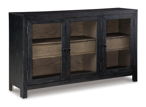 60-Inch Black Glass-Door Accent Cabinet with Two Drawers