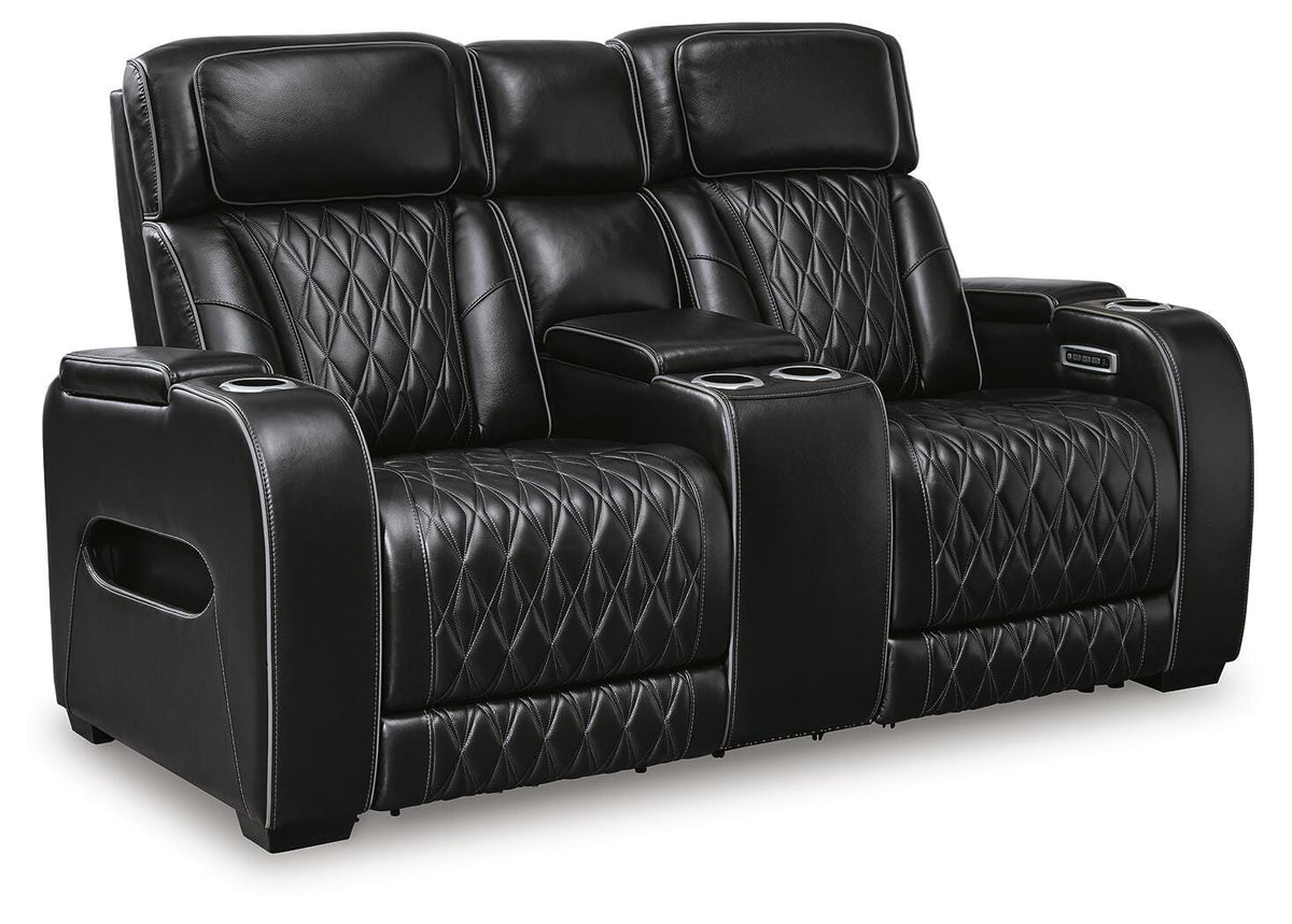 Black, full loveseat in closed position