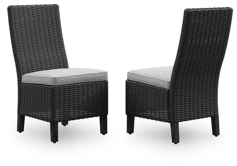 Black Wicker Outdoor Dining Chairs with Light Gray Cushions, Set of 2