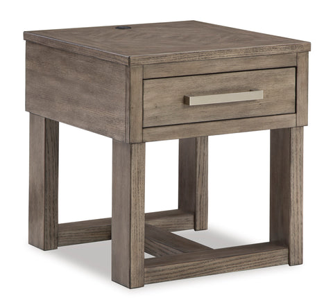 Grayish Brown Drawer End Table with USB-A and USB-C Charging