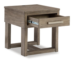 Grayish Brown/White drawer end table with USB charging, product view 2 - 2