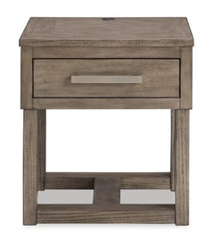 Grayish Brown/White drawer end table with USB charging, product view 3 - 3