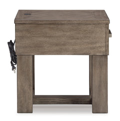 Grayish Brown/White drawer end table with USB charging, product view 4 - 4