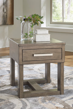 Grayish Brown/White drawer end table with USB charging, product view 5 - 5