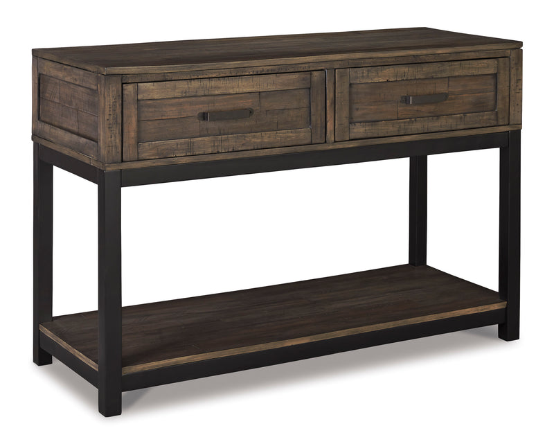 Rustic Grayish Brown Two-Drawer Console Table with Lower Shelf