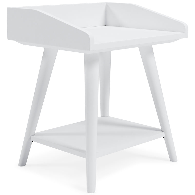 White Gallery-Rail Accent Table with USB Charging