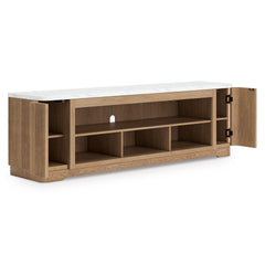 Light Brown TV stand with faux marble top, product view 2 - 2