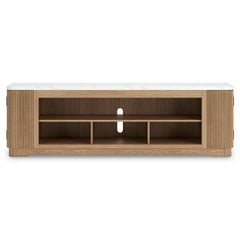 Light Brown TV stand with faux marble top, product view 3 - 3