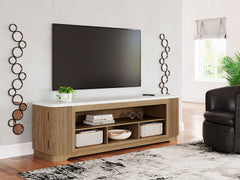 Light Brown TV stand with faux marble top, product view 6 - 6