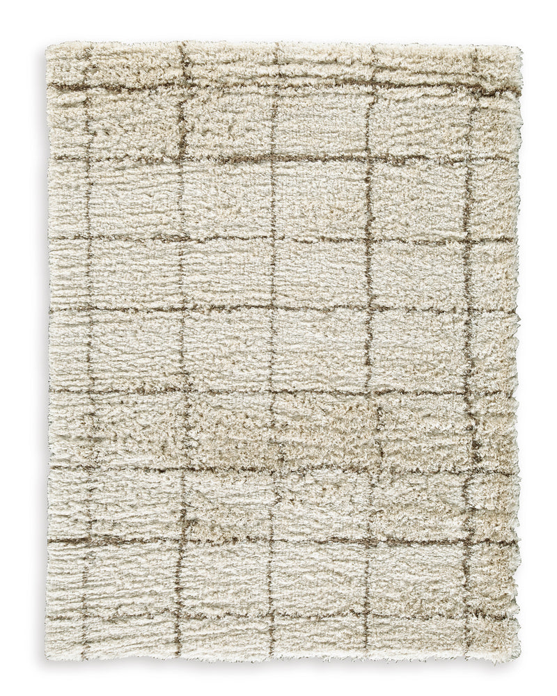Neutral Geometric Plush Shag Rug