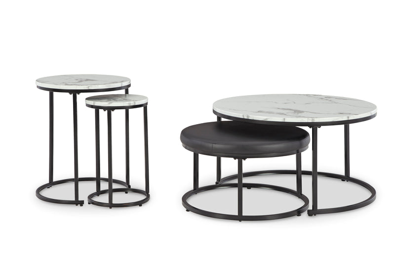 Jusmour Black and White 4-Piece Nesting Table and Ottoman Set