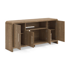 Brown TV stand with three storage cabinets, product view 2 - 2