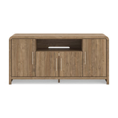Brown TV stand with three storage cabinets, product view 3 - 3
