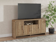 Brown TV stand with three storage cabinets, product view 6 - 6