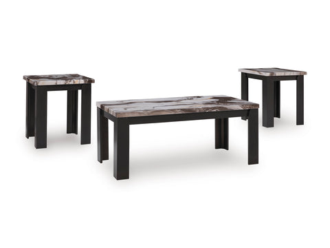 Jazmore Dark Brown and Faux Marble 3-Piece Table Set