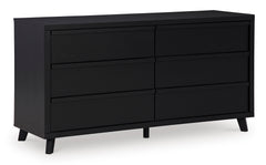 Black, complete six-drawer dresser, angled view - 1