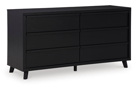 Matte Black Six-Drawer Dresser with Integrated Pulls