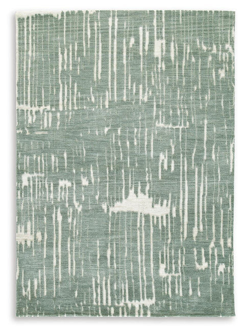 Teal and White Abstract Crosshatch Woven Rug