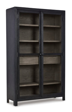 Black/Gray Tall Glass Door Accent Cabinet, full product view - 1