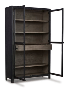 Black/Gray Tall Glass Door Accent Cabinet, product view 2 - 2