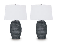 Antique Silver Finish table lamp pair, full product view - 1