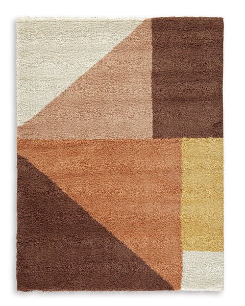 Cream Pink and Ocher Geometric Color-Block Shag Rug