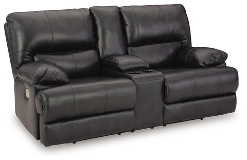Leather-Match Power Reclining Loveseat with Console in Eclipse