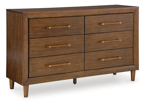 Medium Brown Six-Drawer Dresser with Tapered Legs