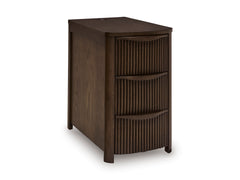 Dark Brown Reeded Three Drawer Charging End Table, full product view - 7