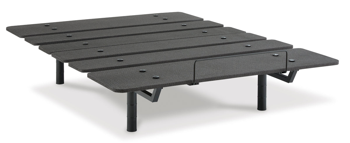 Black, complete Queen adjustable base in flat position; mattress excluded