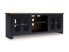 Brown/Black TV stand with glass door storage, full product view - 1