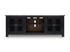 Brown/Black TV stand with glass door storage, product view 3 - 3