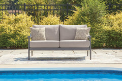 Gray, loveseat in outdoor setting; accessories excluded - 2
