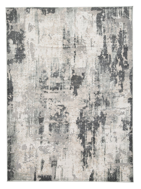 Cream Gold Sage and Gray Abstract High-Low Woven Rug
