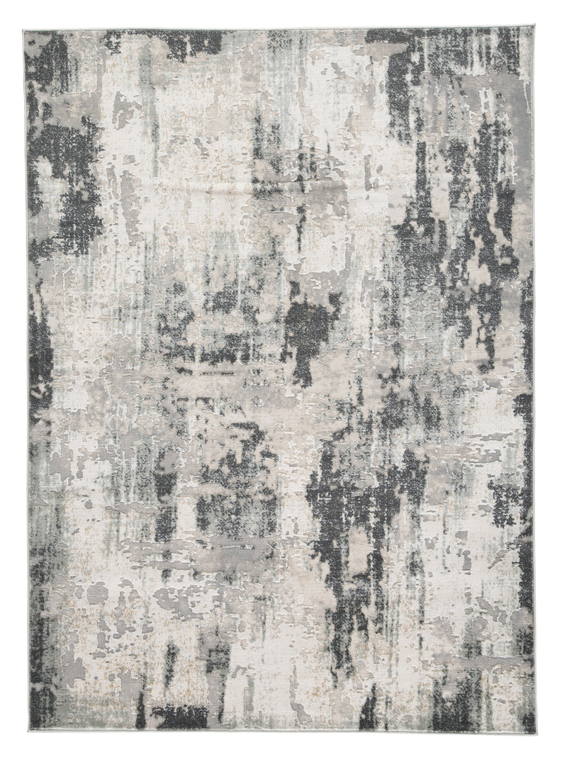 Cream Gold Sage and Gray Abstract High-Low Woven Rug