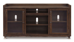 Brown TV stand with glass door cabinets, product view 2 - 2