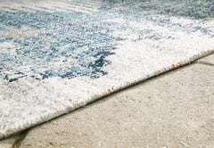 Blue/Gray/Ivory 5' x 7', rug pattern and surface detail - 3