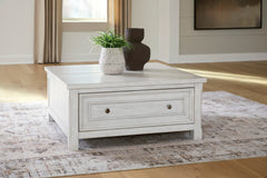 Antique White square lift top coffee table with drawer, product view 5 - 5