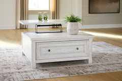 Antique White square lift top coffee table with drawer, product view 6 - 6
