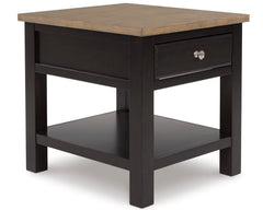 Brown two tone end table with drawer and shelf, full product view - 1