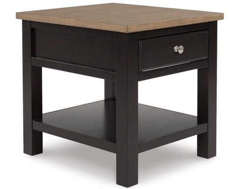 Two-Tone Brown Drawer End Table with Lower Shelf