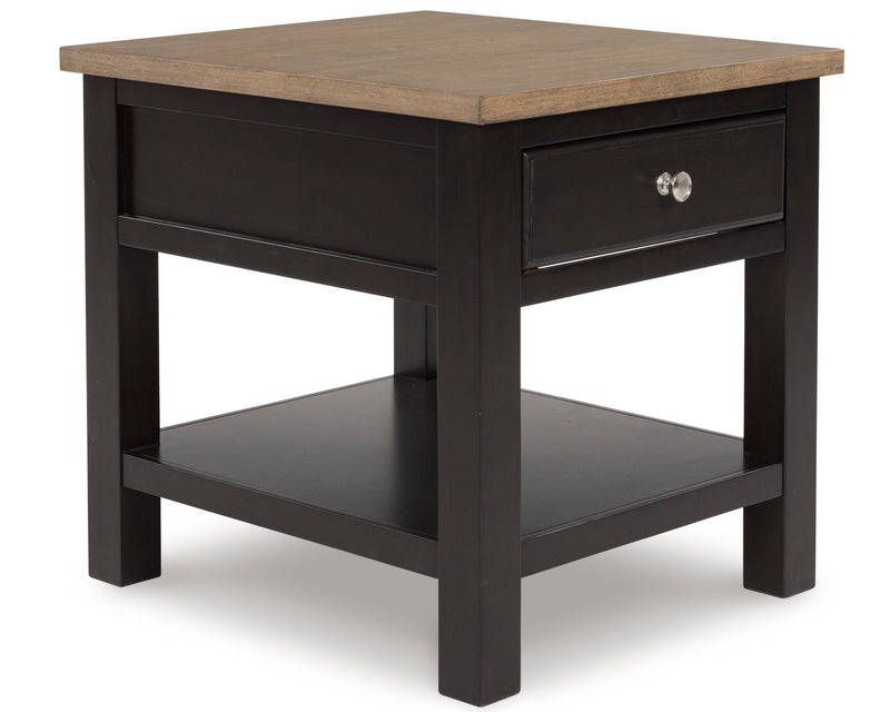Two-Tone Brown Drawer End Table with Lower Shelf