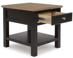 Brown two tone end table with drawer and shelf, product view 2 - 2