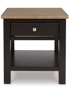 Brown two tone end table with drawer and shelf, product view 3 - 3